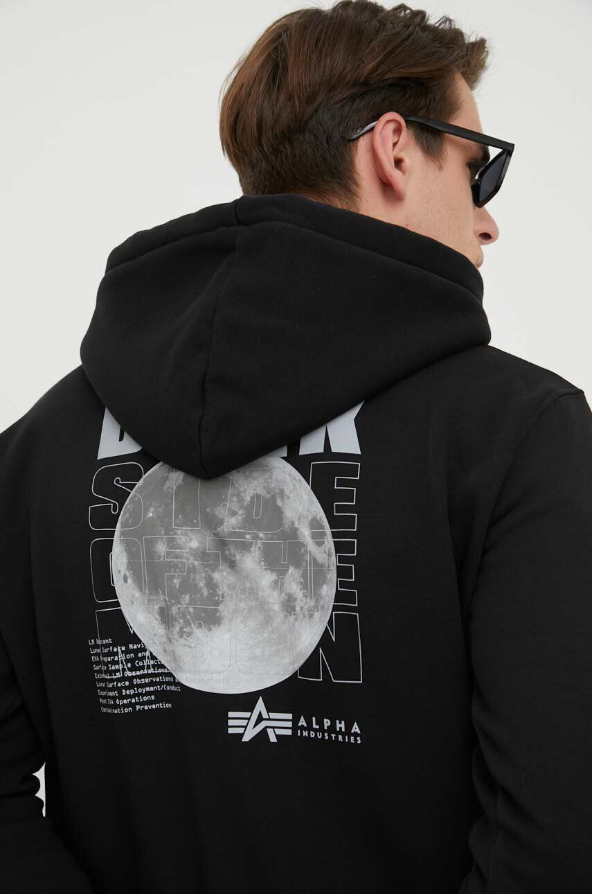 Alpha Industries bluză x Nasa Dark Side Hoody bărbați culoarea negru cu glugă cu imprimeu 108337.285 - Pled.ro