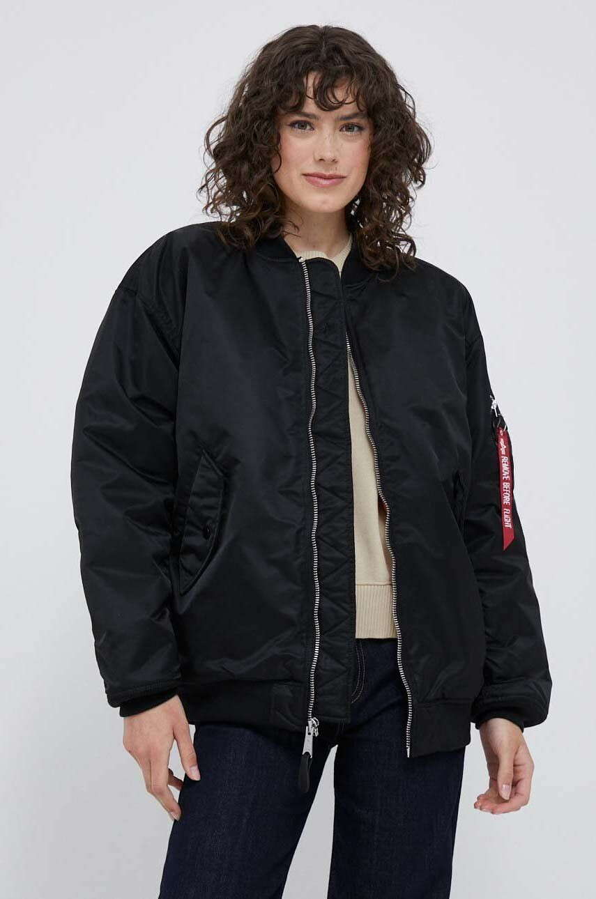 Alpha Industries geacă bomber MA-1 CORE WMN femei culoarea negru de iarna oversize 108010.03-Black - Pled.ro