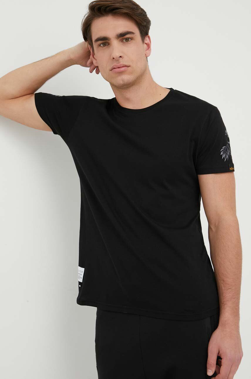 Alpha Industries tricou din bumbac Basic T-Shirt Foil Print culoarea negru cu imprimeu 100501FP.365-BlackGold - Pled.ro