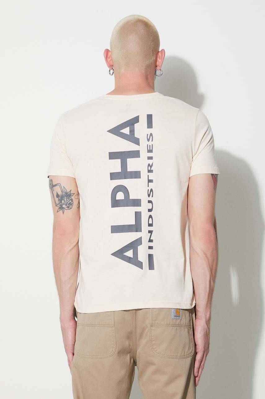 Alpha Industries tricou din bumbac culoarea bej cu imprimeu 128507.578-JetStreamW - Pled.ro