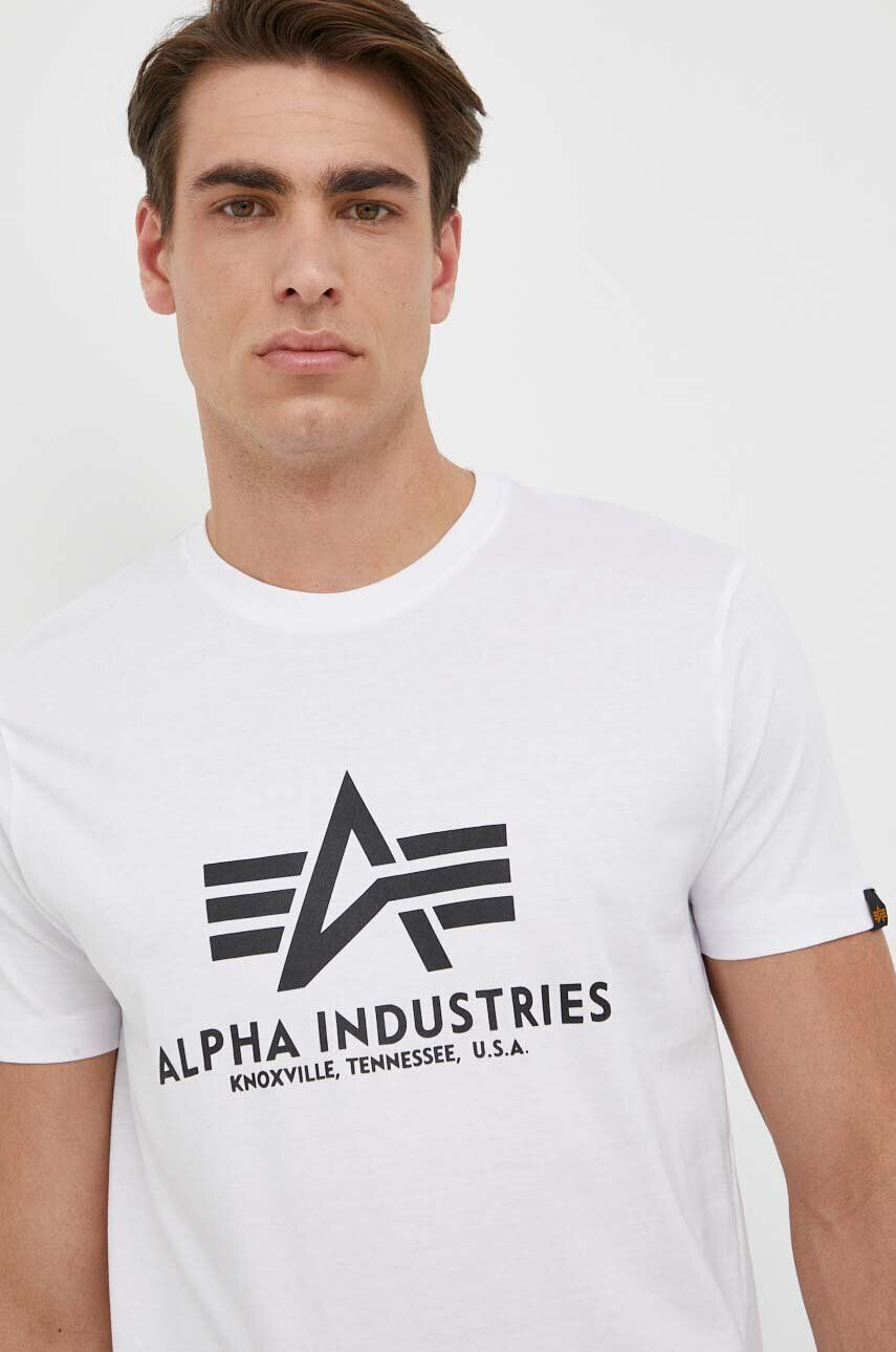 Alpha Industries tricou din bumbac Basic T-Shirt culoarea alb cu imprimeu 100501.09-White - Pled.ro