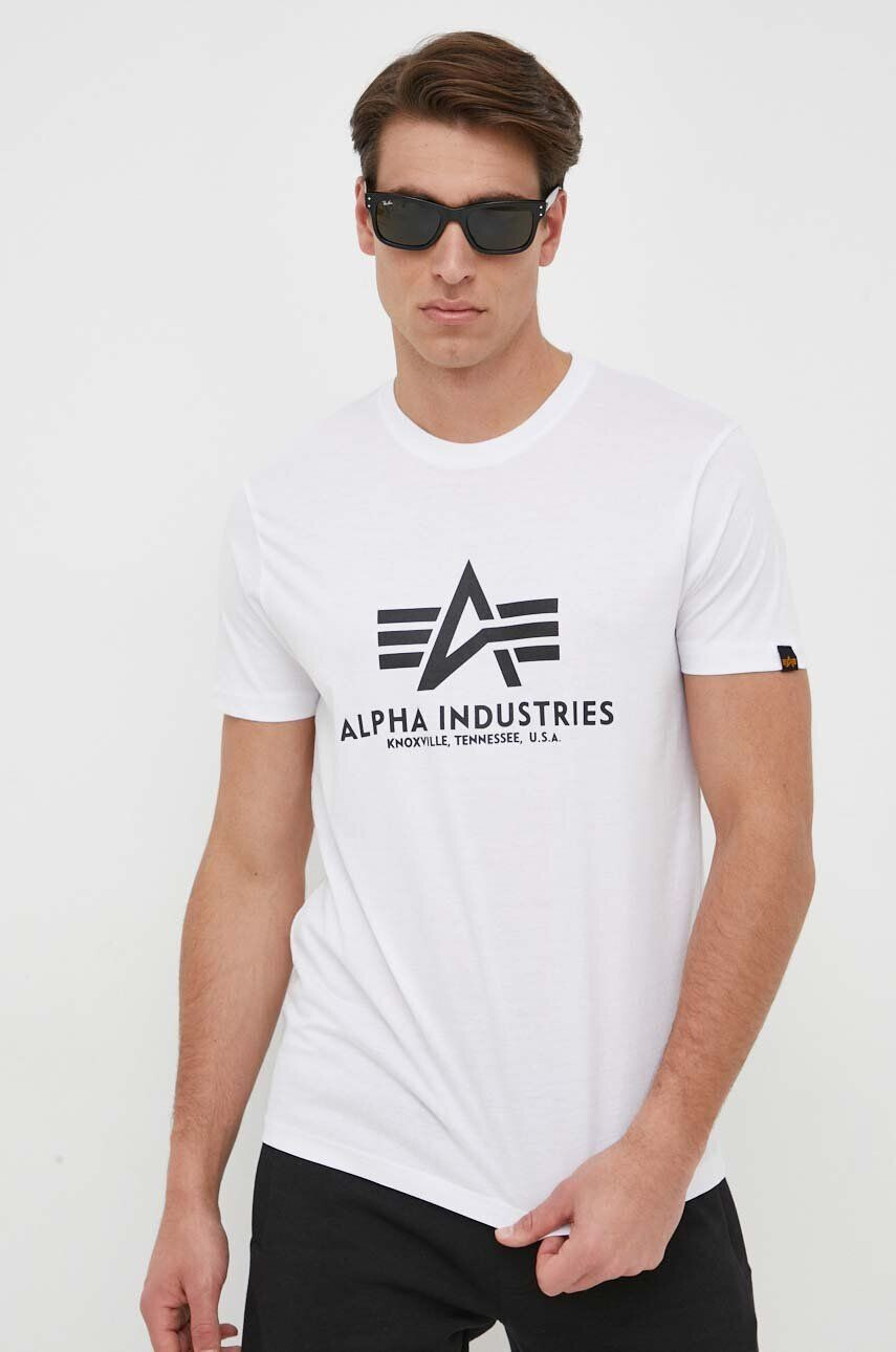 Alpha Industries tricou din bumbac Basic T-Shirt culoarea alb cu imprimeu 100501.09-White - Pled.ro