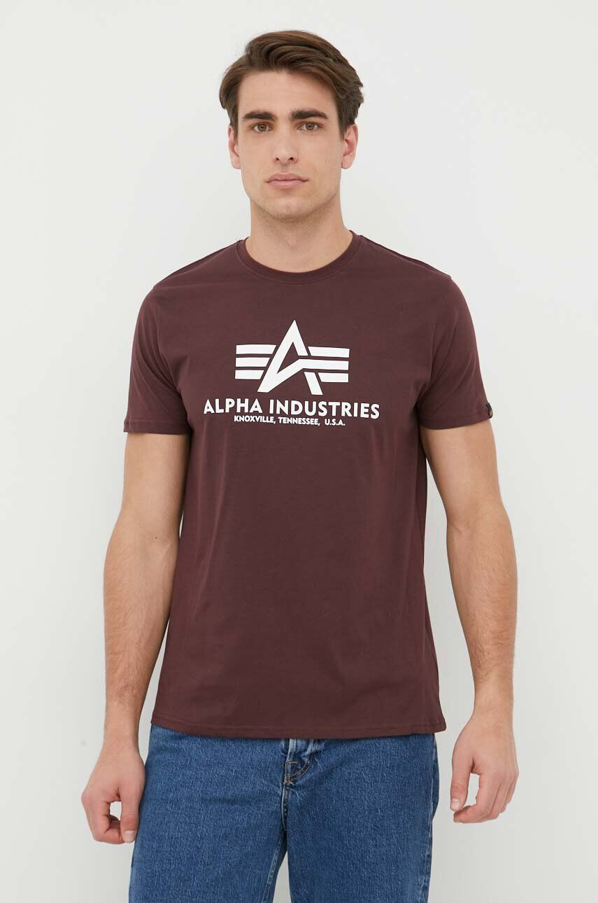 Alpha Industries tricou din bumbac Basic T-Shirt culoarea bordo cu imprimeu 100501.21-DeepMaroon - Pled.ro