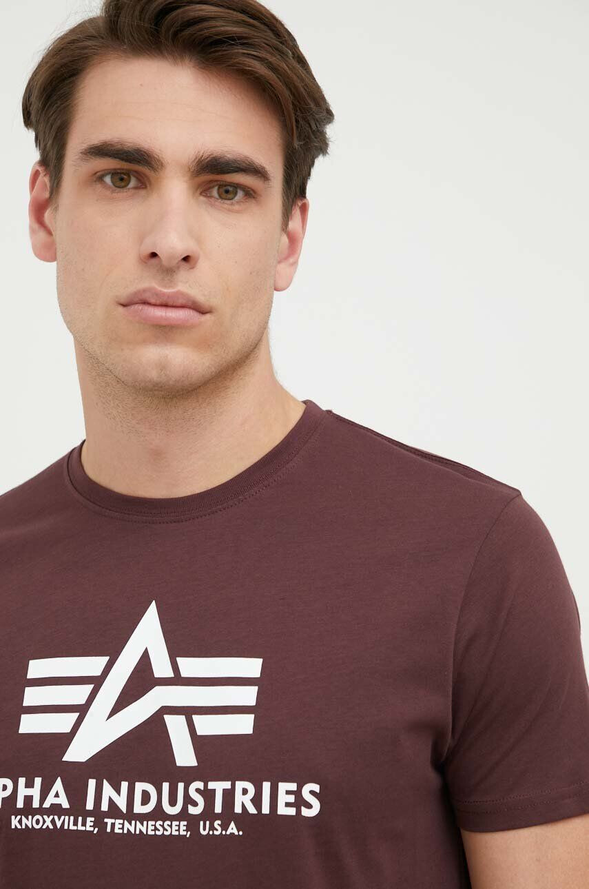 Alpha Industries tricou din bumbac Basic T-Shirt culoarea bordo cu imprimeu 100501.21-DeepMaroon - Pled.ro