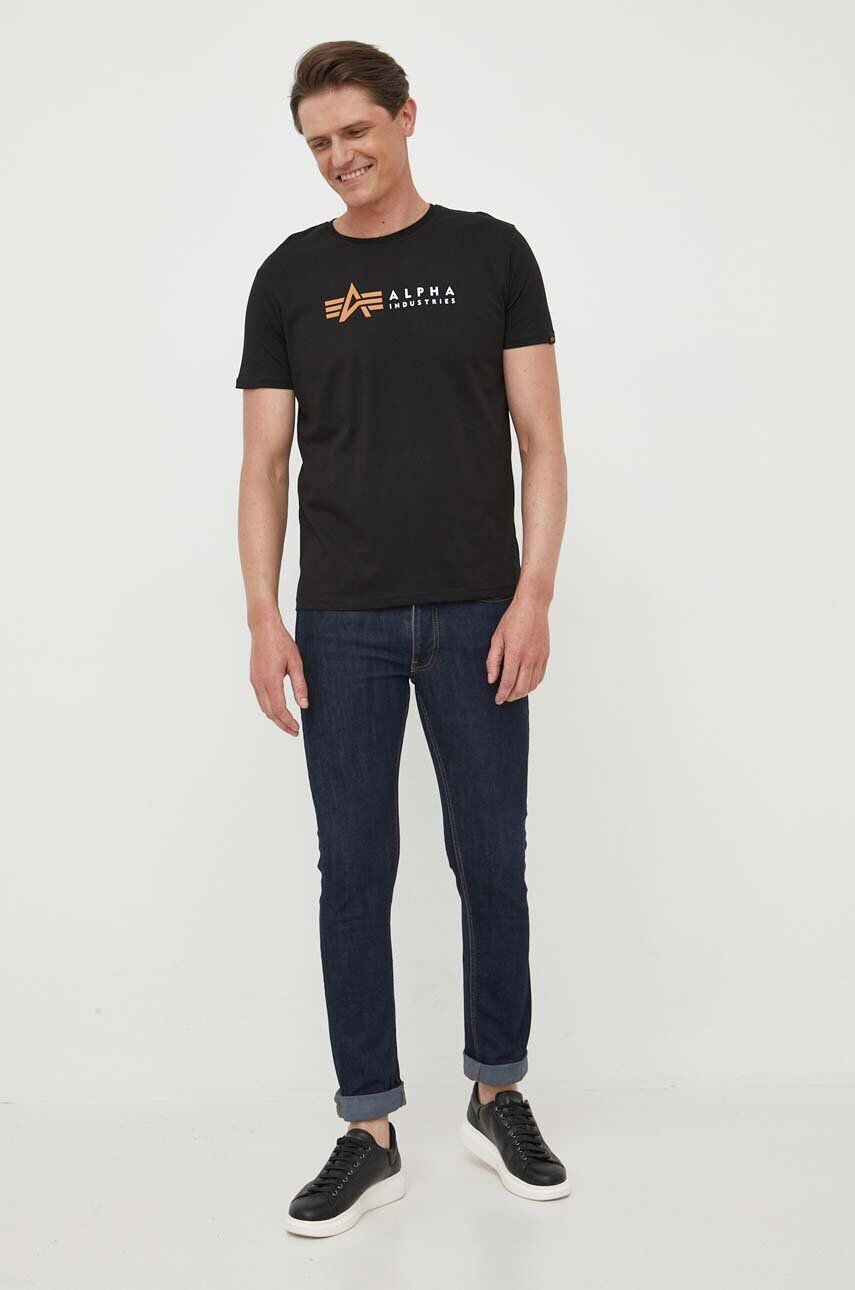 Alpha Industries tricou din bumbac Koszulka Alpha Label T 118502 03 culoarea negru cu imprimeu 118502.03-black - Pled.ro