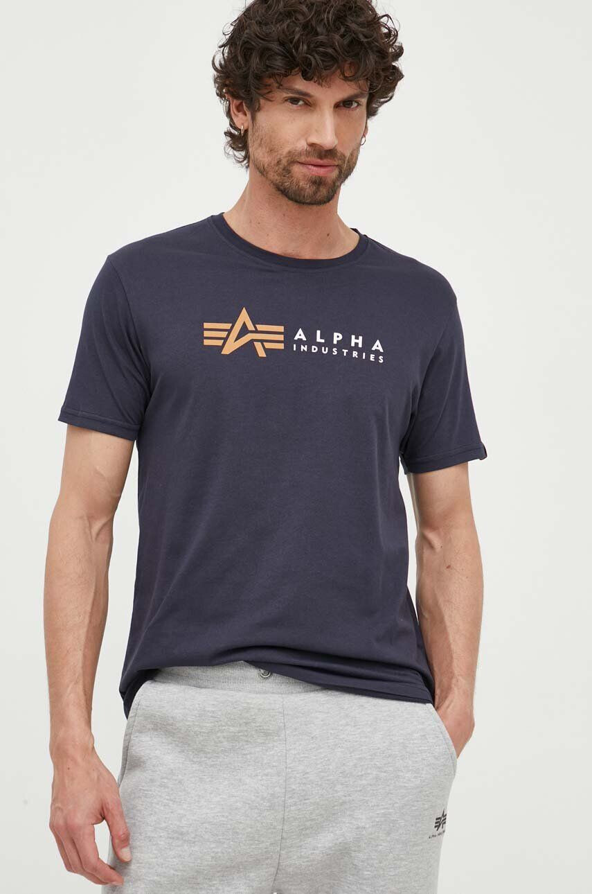 Alpha Industries tricou din bumbac Koszulka Alpha Label T 118502 07 culoarea albastru marin cu imprimeu 118502.07-navy - Pled.ro