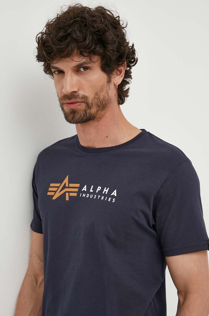 Alpha Industries tricou din bumbac Koszulka Alpha Label T 118502 07 culoarea albastru marin cu imprimeu 118502.07-navy - Pled.ro