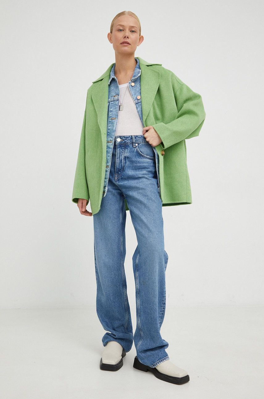 American Vintage palton de lana culoarea verde de tranzitie oversize - Pled.ro