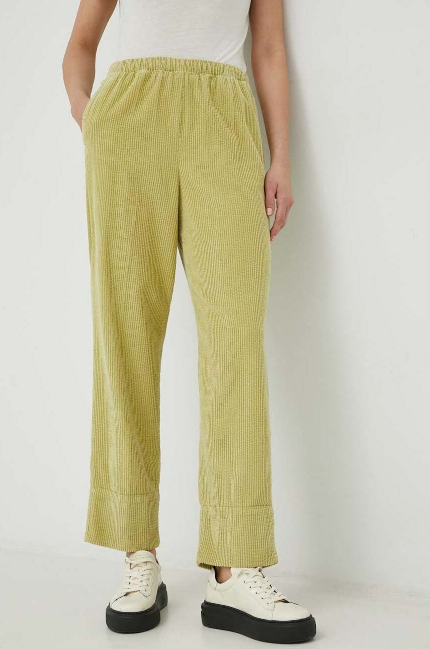 American Vintage pantaloni de catifea cord femei culoarea verde drept high waist - Pled.ro