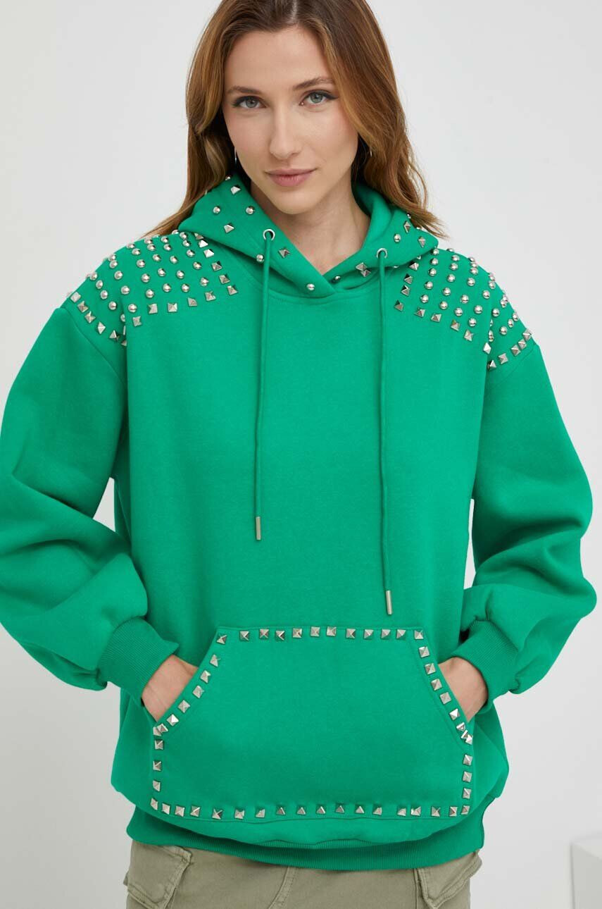 Answear Lab bluza femei culoarea verde cu glugă cu imprimeu - Pled.ro