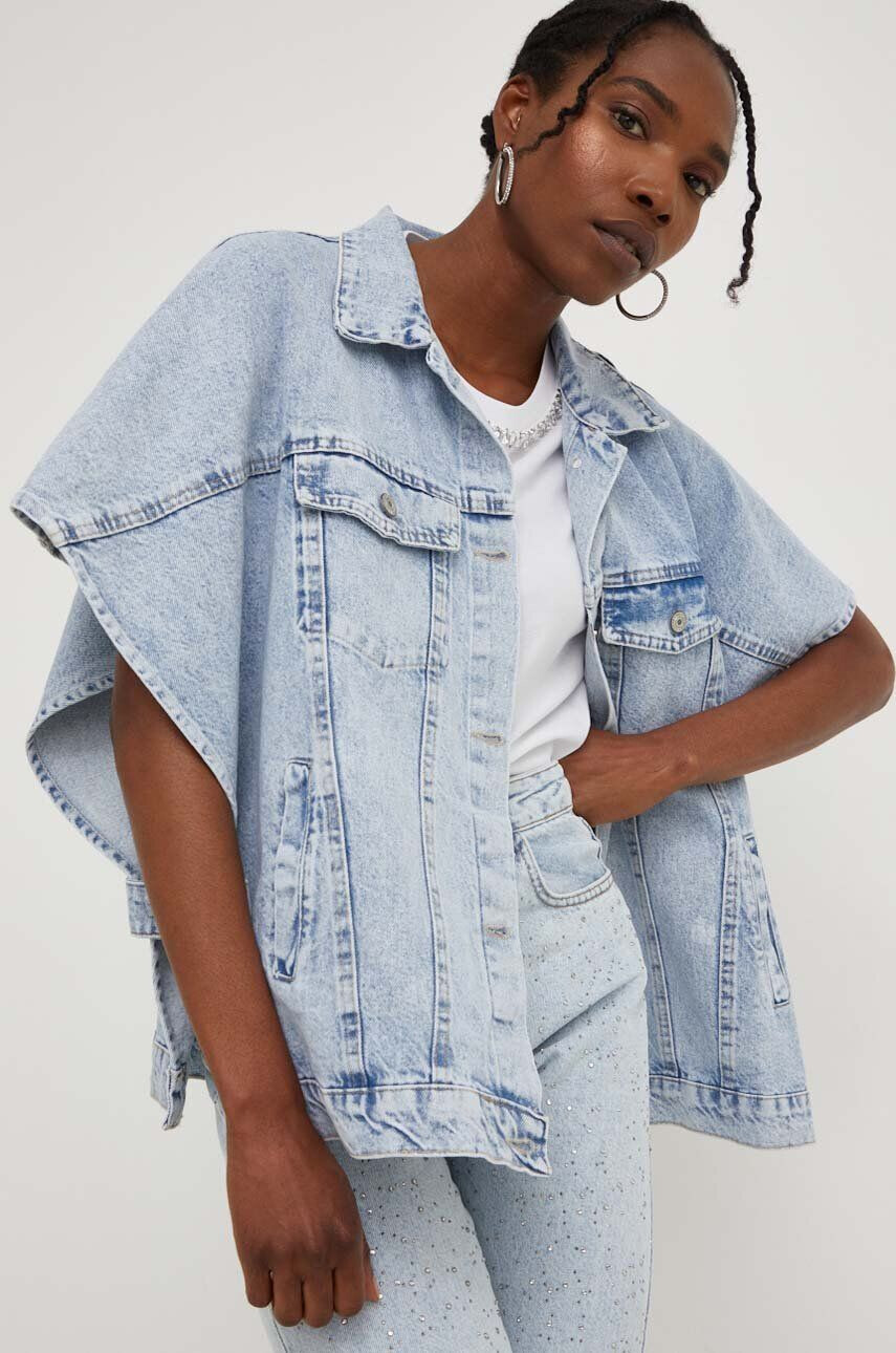 Answear Lab geaca jeans femei culoarea alb de tranzitie oversize - Pled.ro