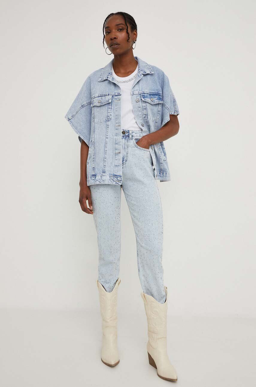 Answear Lab geaca jeans femei culoarea alb de tranzitie oversize - Pled.ro