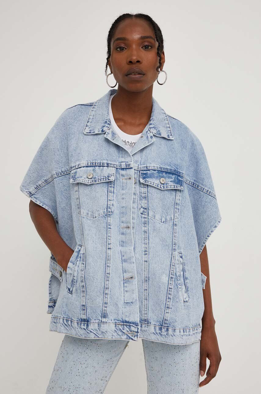 Answear Lab geaca jeans femei culoarea alb de tranzitie oversize - Pled.ro