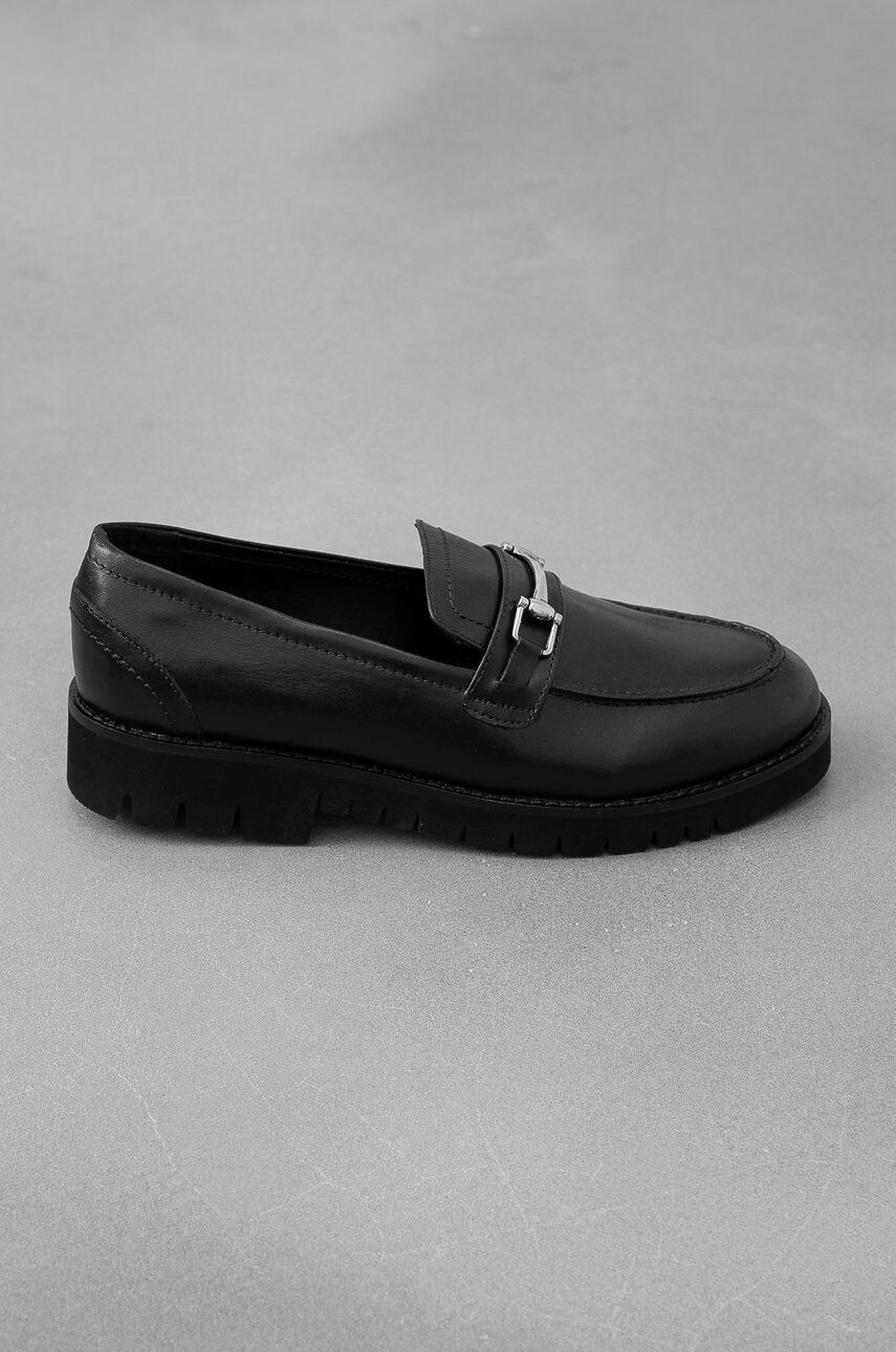 Answear Lab Mocasini de piele femei culoarea negru cu toc plat - Pled.ro