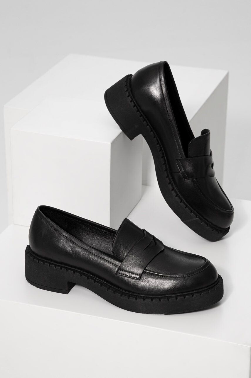 Answear Lab mocasini de piele femei culoarea negru cu platforma - Pled.ro