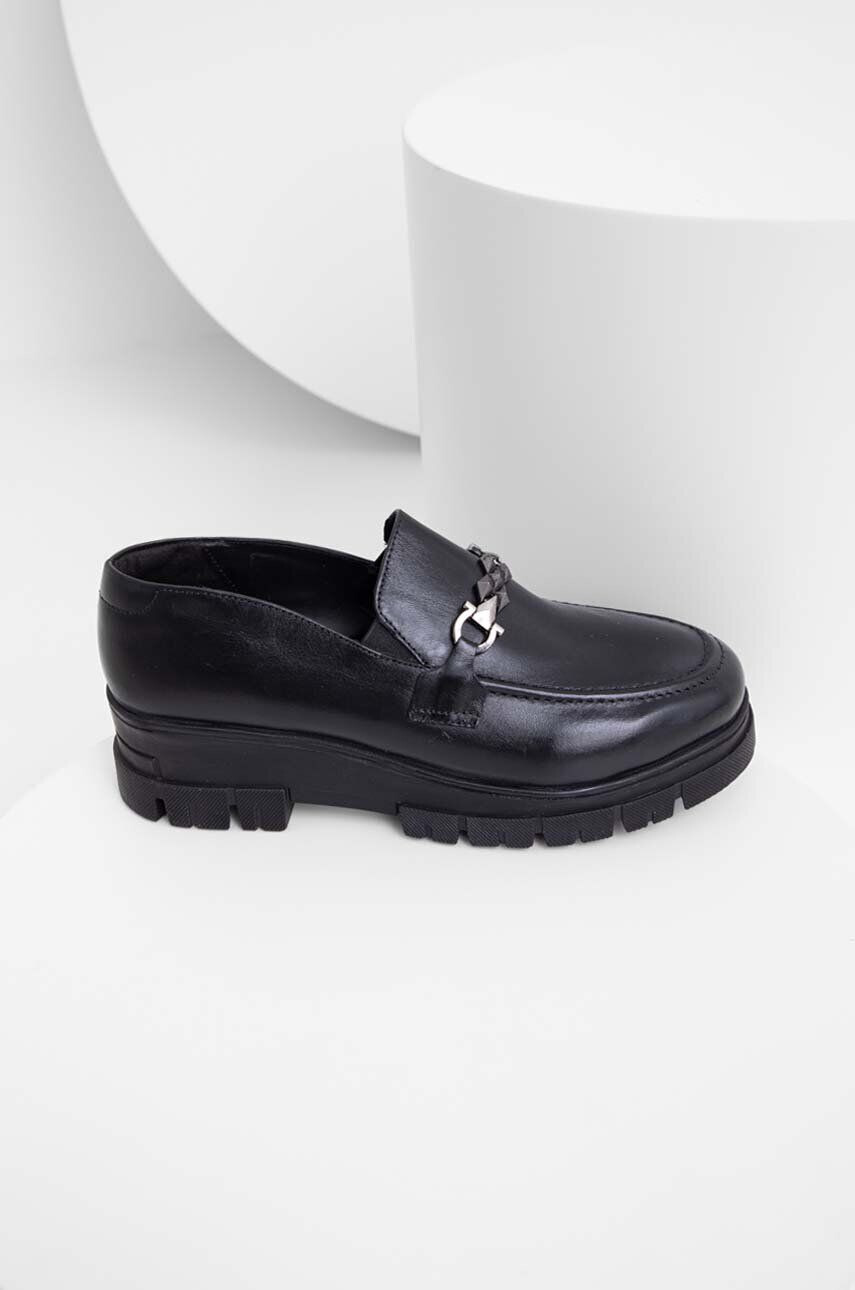 Answear Lab mocasini de piele femei culoarea negru cu toc plat - Pled.ro