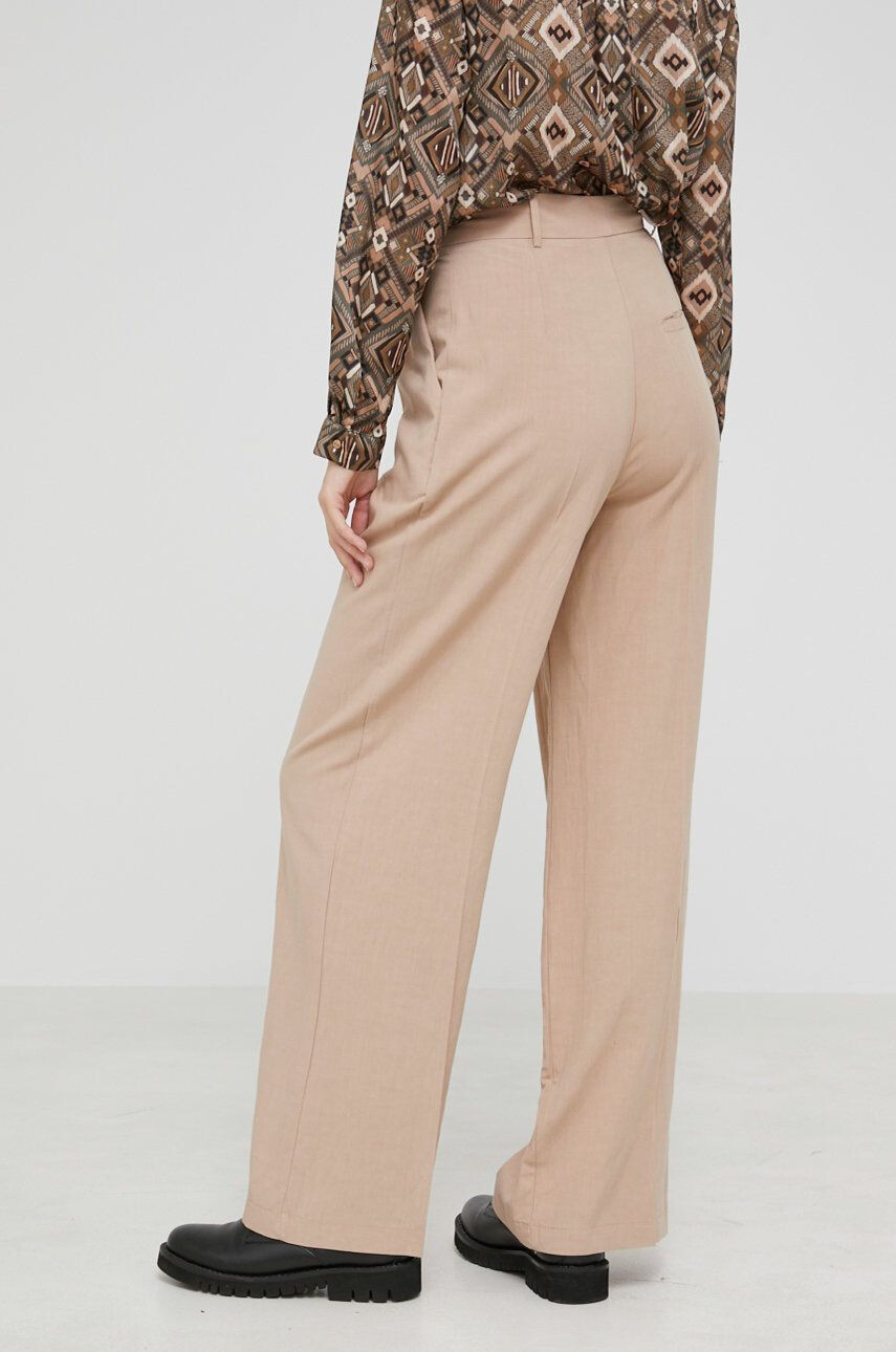 Answear Lab pantaloni din in femei culoarea bej lat high waist - Pled.ro