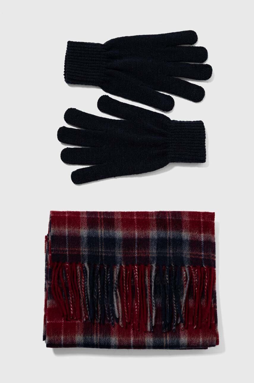 Barbour fular și mănuși Tartan Scarf & Glove Gift Set culoarea bleumarin cu model MGS0018 - Pled.ro