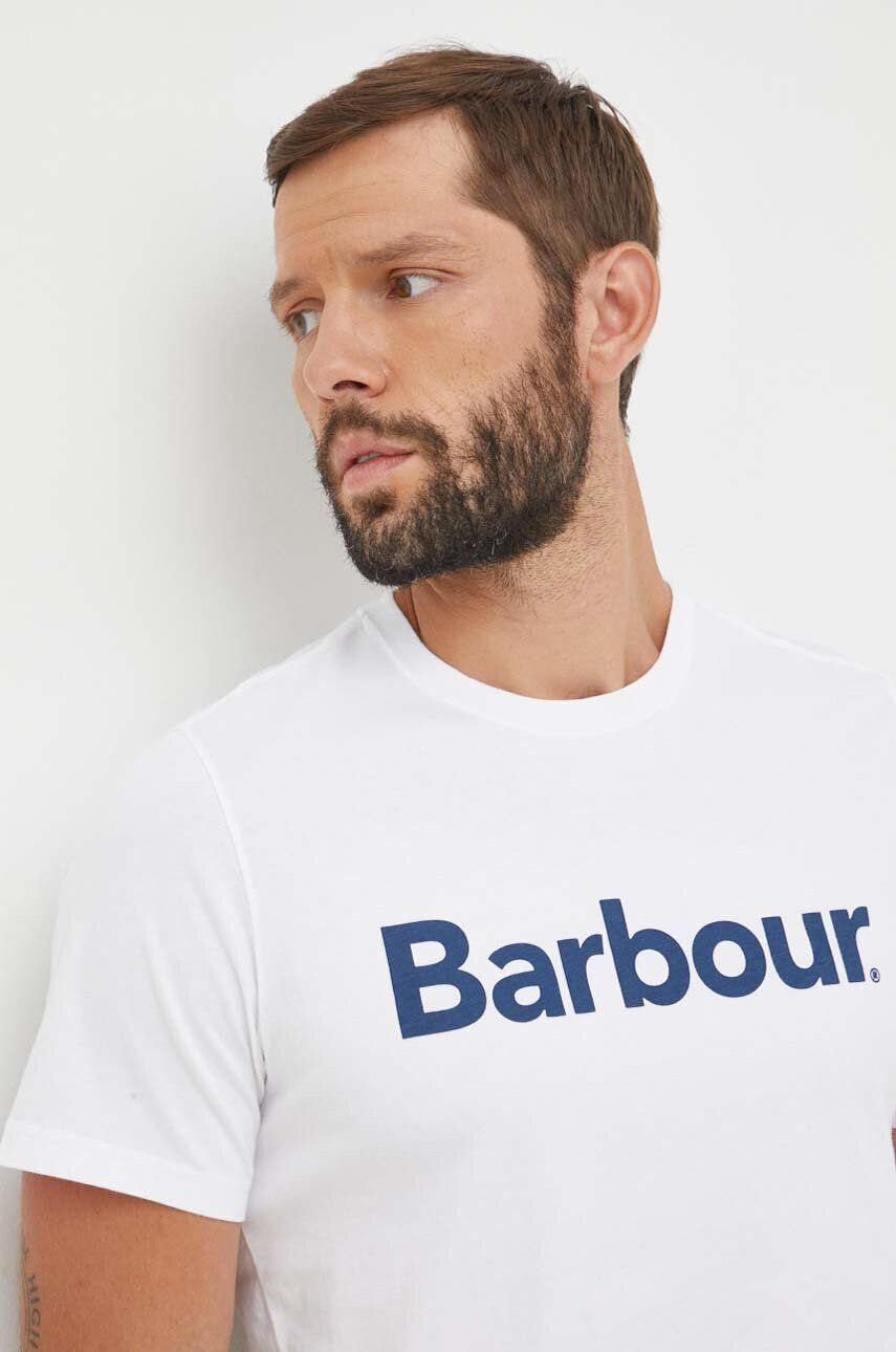 Barbour tricou din bumbac culoarea alb cu imprimeu - Pled.ro