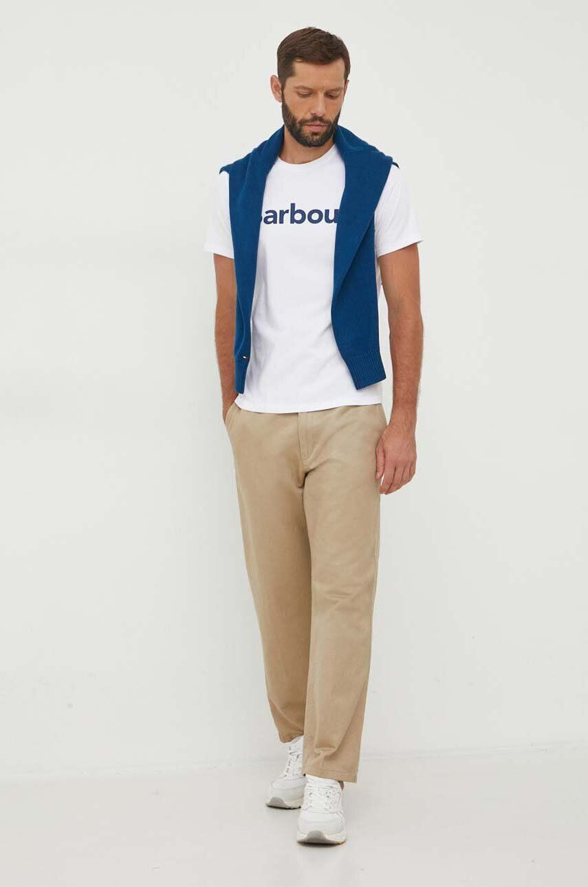 Barbour tricou din bumbac culoarea alb cu imprimeu - Pled.ro