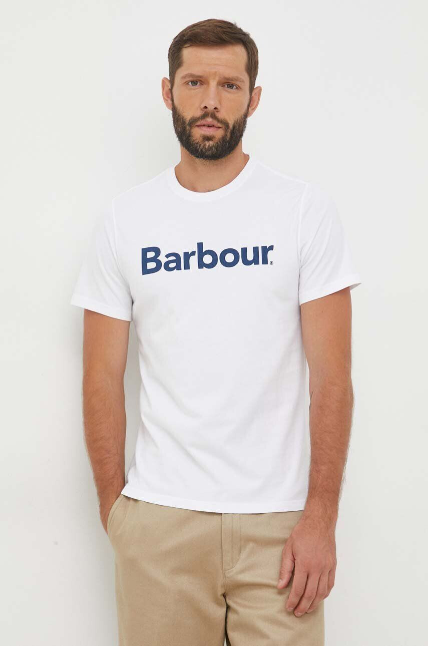 Barbour tricou din bumbac culoarea alb cu imprimeu - Pled.ro