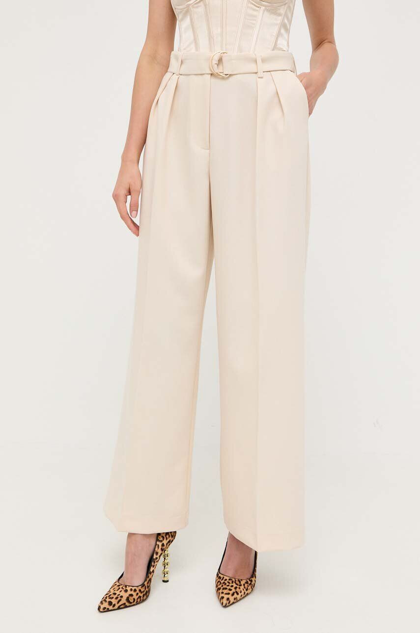 Bardot pantaloni femei culoarea bej lat high waist - Pled.ro