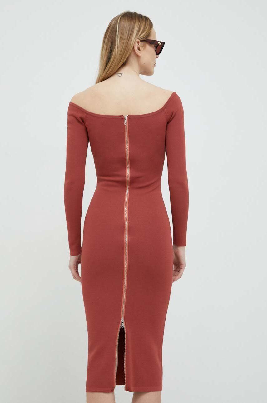 Bardot rochie culoarea bordo midi mulata - Pled.ro