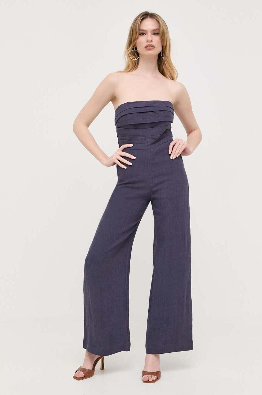 Bardot salopeta din in culoarea albastru marin cold shoulder - Pled.ro