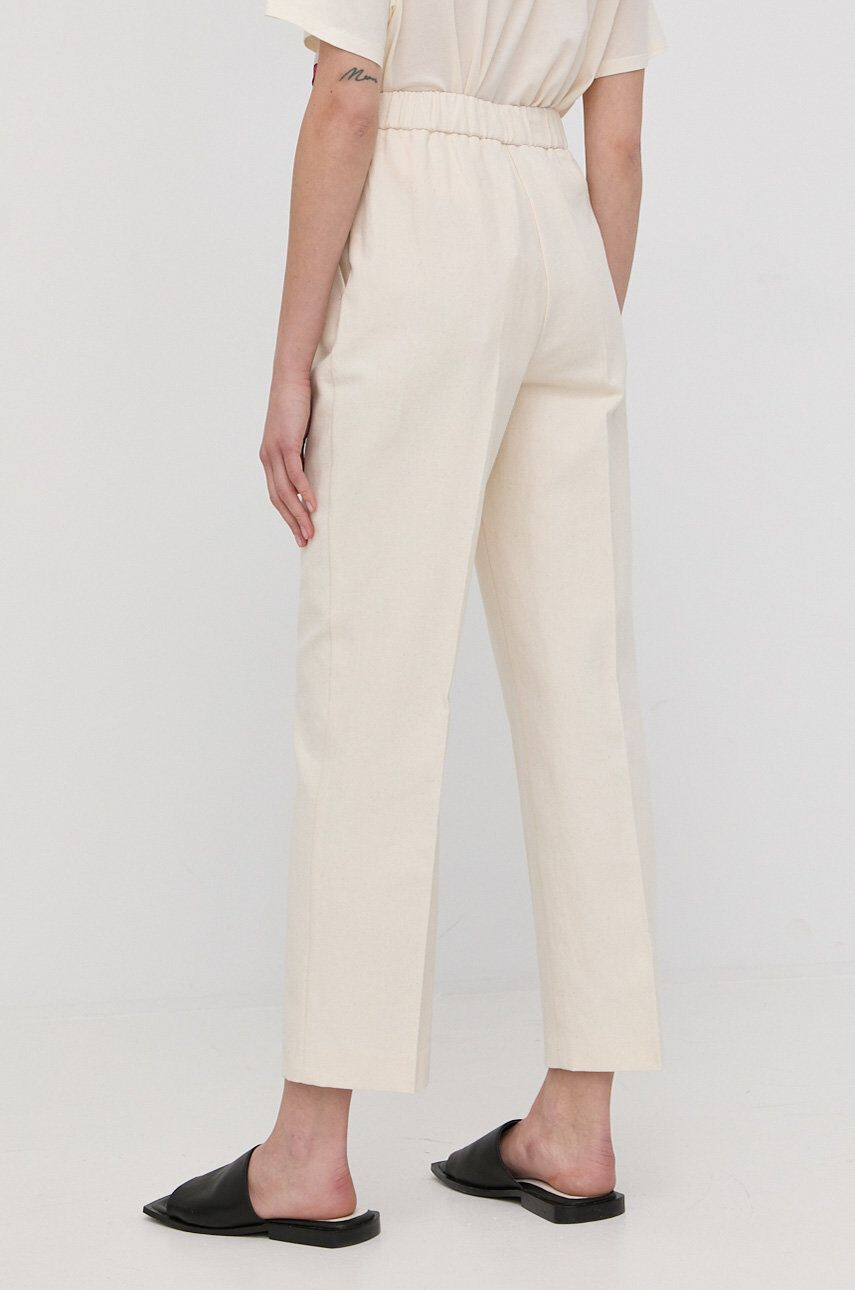 Beatrice B pantaloni din amestec de in femei culoarea bej drept high waist - Pled.ro