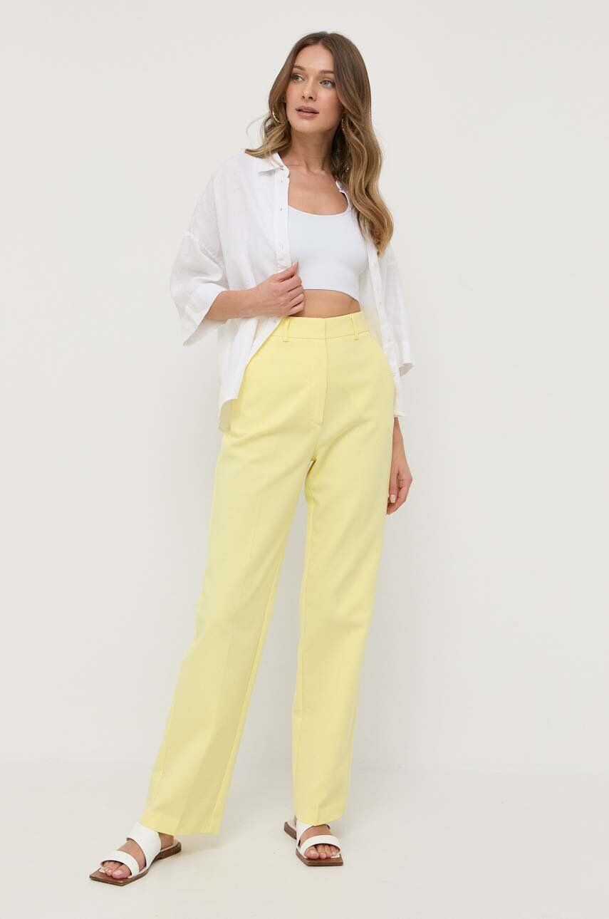 Beatrice B pantaloni de bumbac culoarea galben drept high waist - Pled.ro