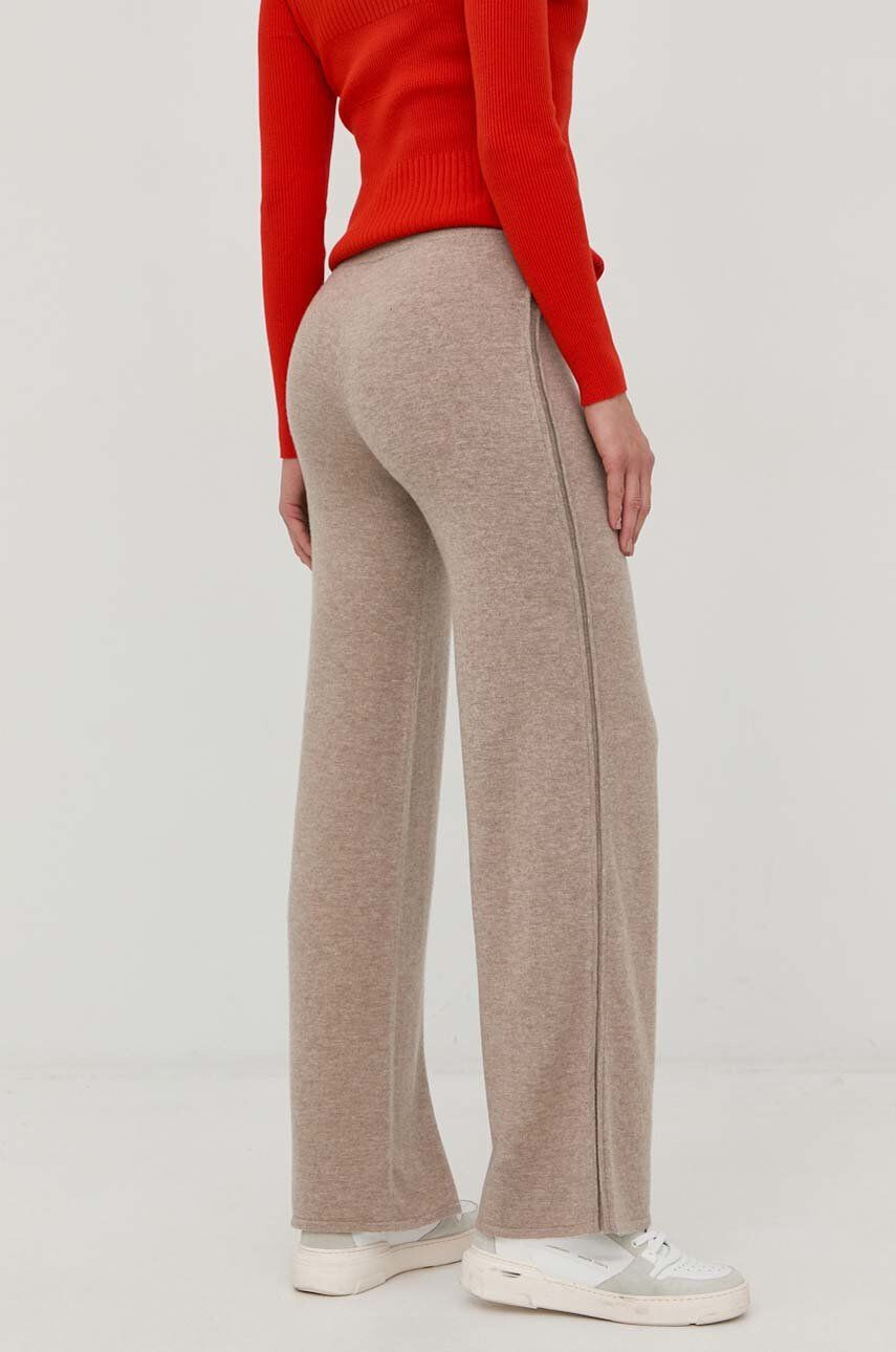 Beatrice B pantaloni de lana femei culoarea bej drept high waist - Pled.ro