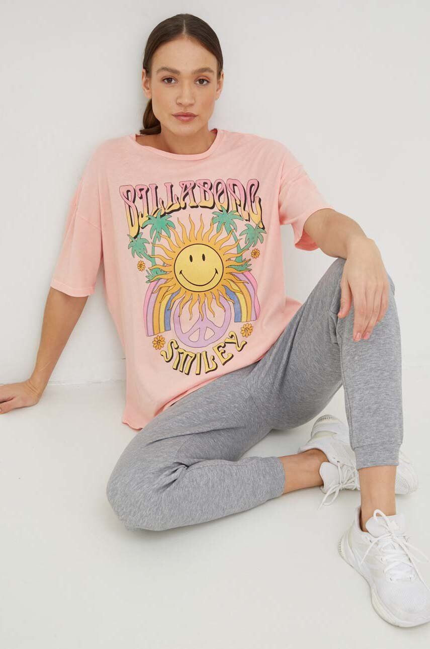 Billabong tricou din bumbac X SMILEY culoarea portocaliu - Pled.ro