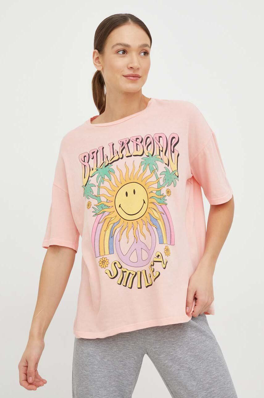 Billabong tricou din bumbac X SMILEY culoarea portocaliu - Pled.ro