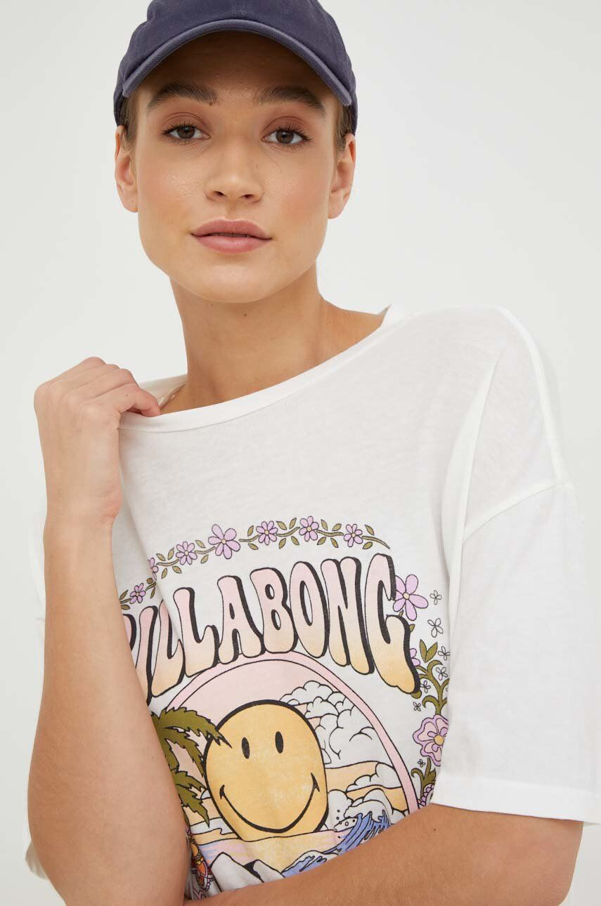 Billabong tricou din bumbac X SMILEY culoarea alb - Pled.ro