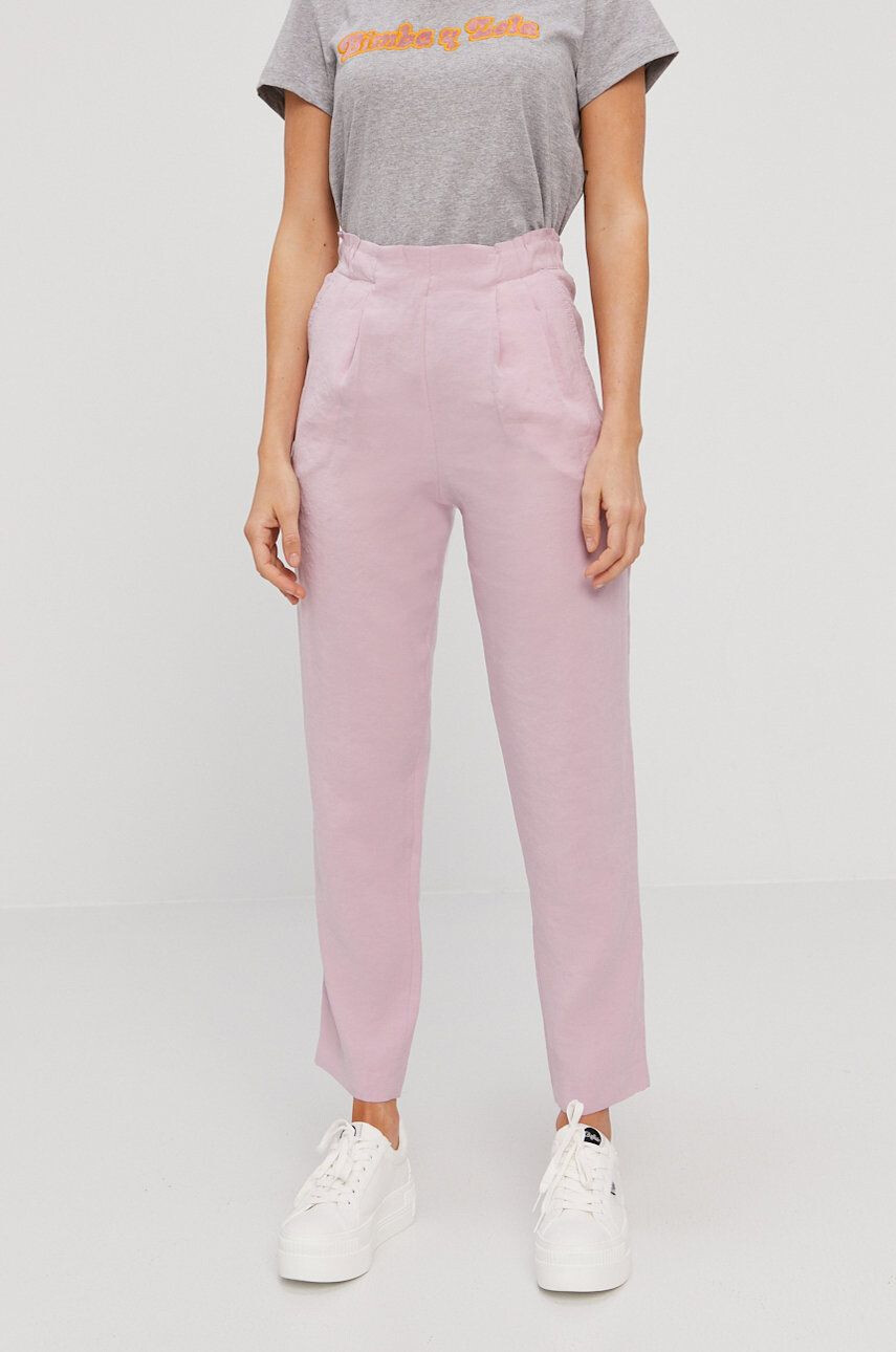 Bimba y Lola Pantaloni femei culoarea roz lat high waist - Pled.ro