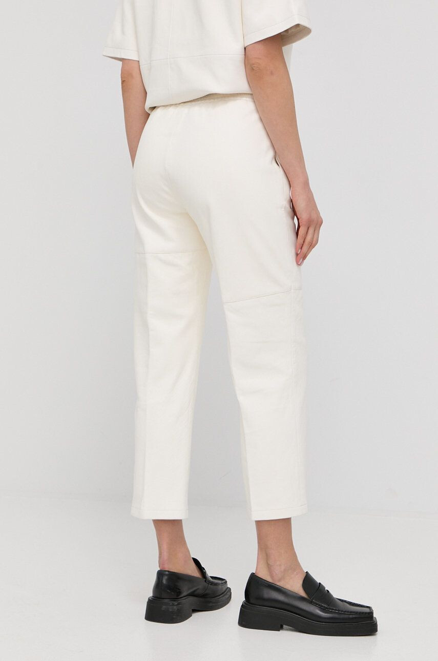 Herskind pantaloni de piele femei culoarea alb drept high waist - Pled.ro