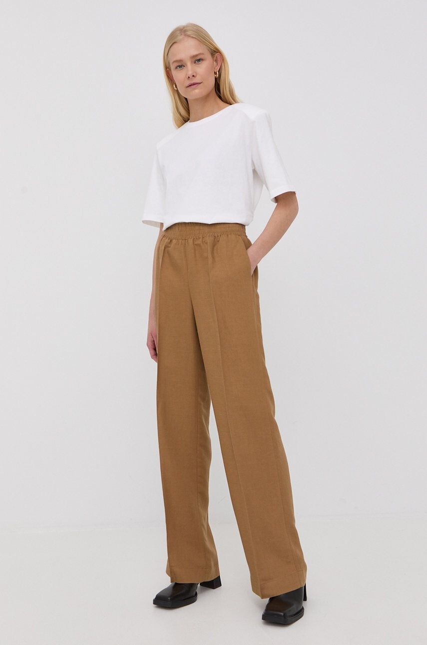 Herskind pantaloni din amestec de in femei culoarea maro lat high waist - Pled.ro