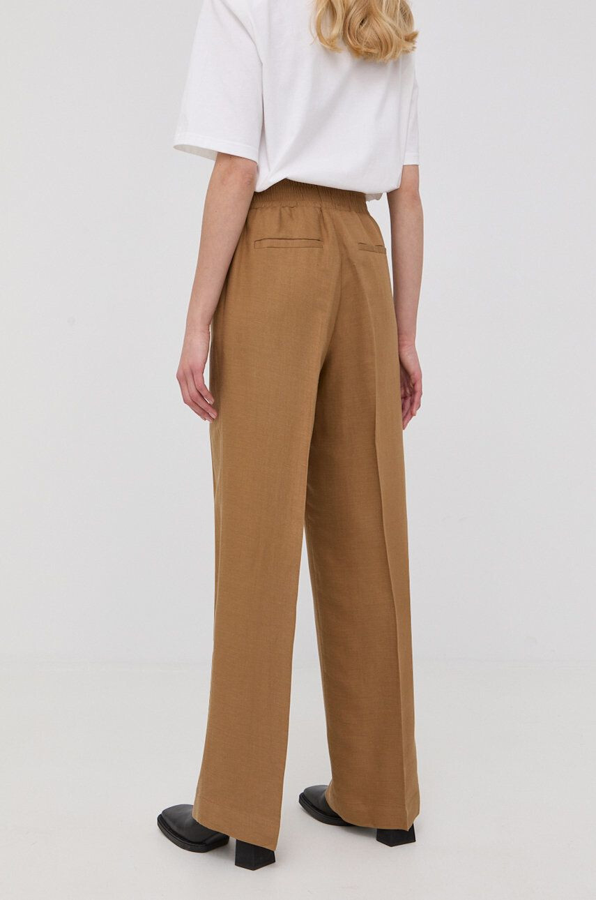 Herskind pantaloni din amestec de in femei culoarea maro lat high waist - Pled.ro