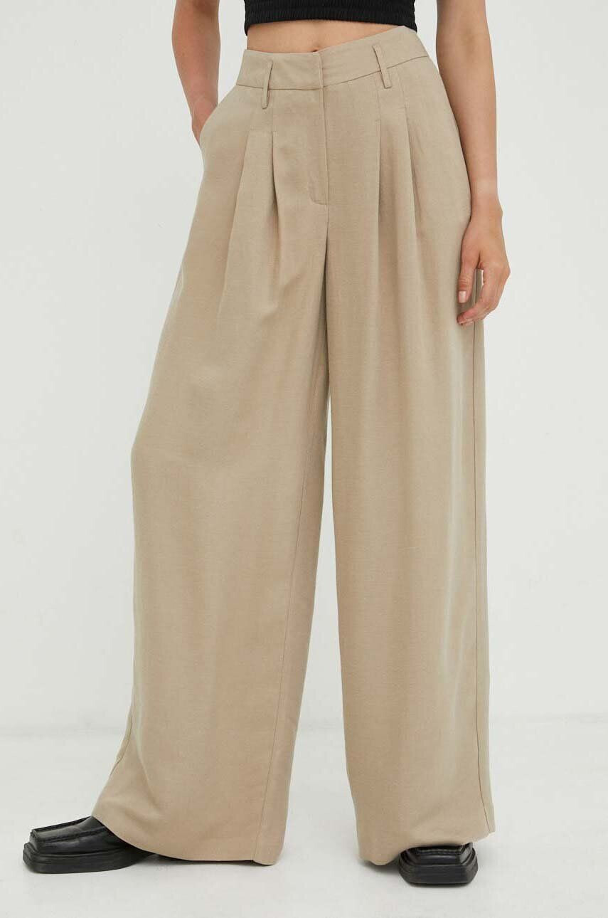 Herskind pantaloni din amestec de in culoarea bej lat high waist - Pled.ro