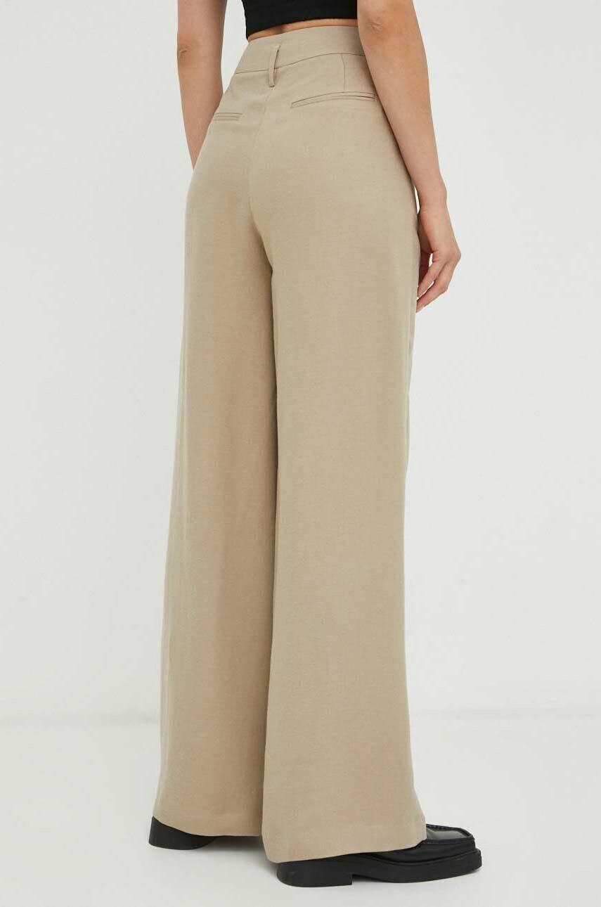 Herskind pantaloni din amestec de in culoarea bej lat high waist - Pled.ro