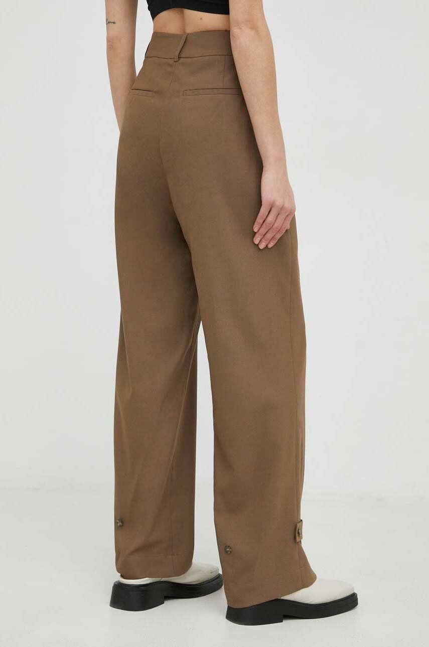 Herskind pantaloni din lana Logan femei culoarea maro lat high waist - Pled.ro