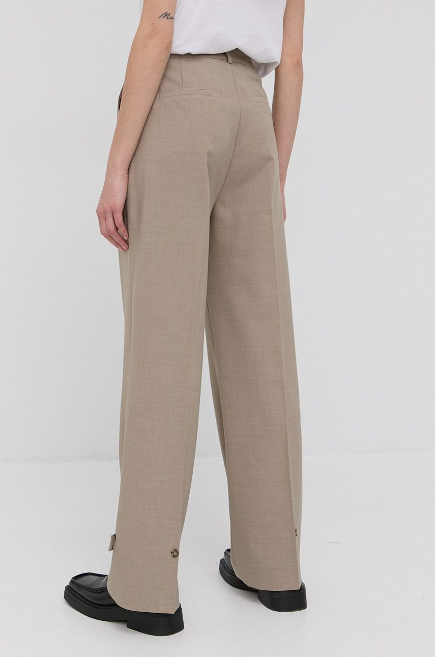 Herskind Pantaloni Logan femei culoarea bej model drept high waist - Pled.ro