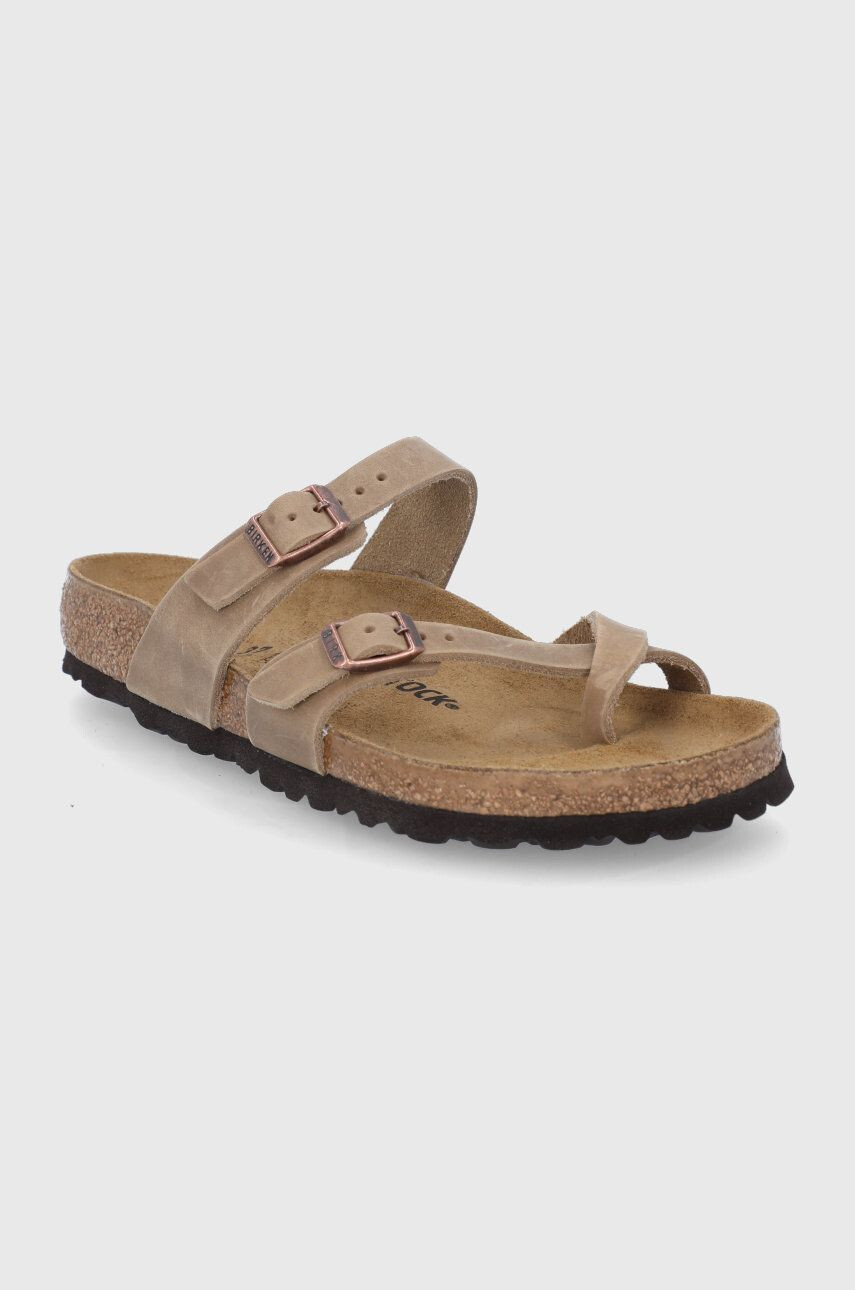 Birkenstock Șlapi de piele Mayari femei culoarea bej cu toc plat 1011433-tab.brwn - Pled.ro