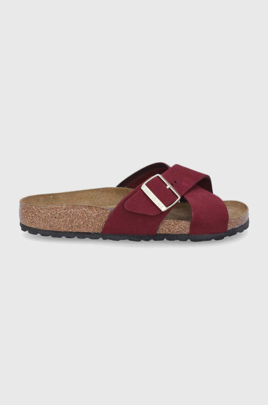 Birkenstock Papuci din piele 1020628.Maroon - Pled.ro