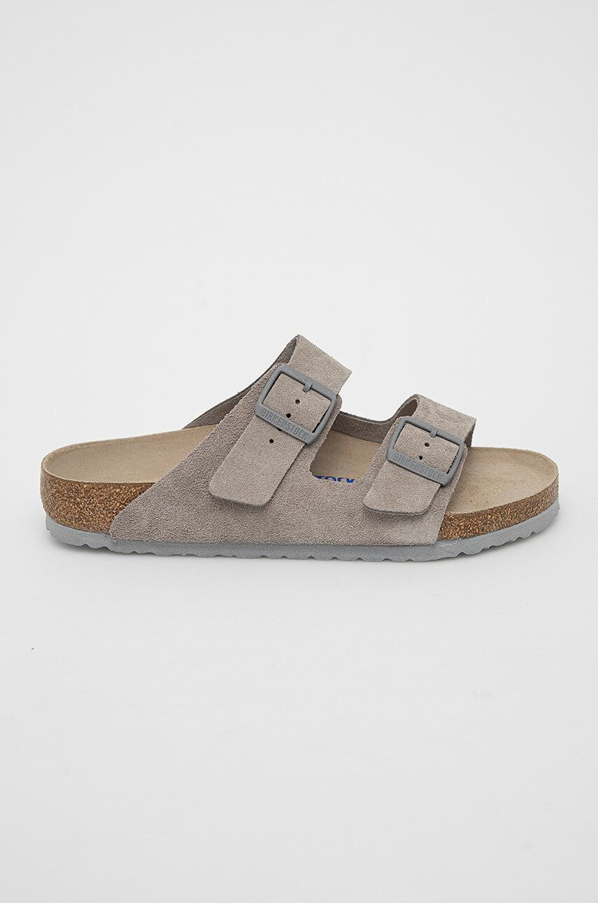 Birkenstock Papuci din piele culoarea gri 1020507.Stone.Coin-Stone.Coin - Pled.ro