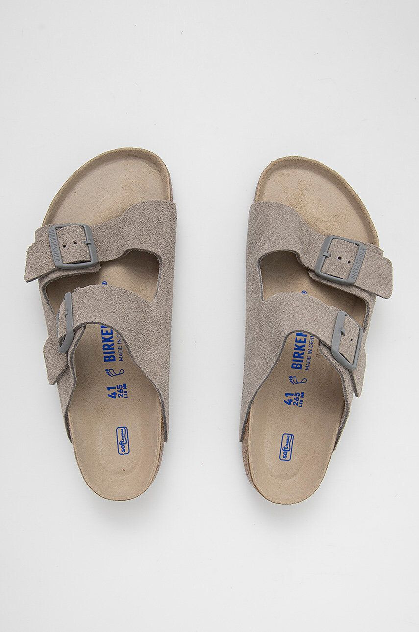 Birkenstock Papuci din piele culoarea gri 1020507.Stone.Coin-Stone.Coin - Pled.ro