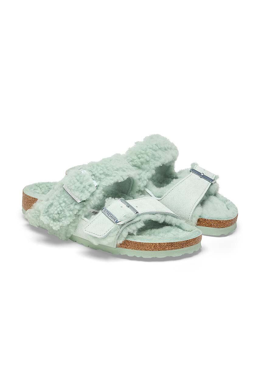 Birkenstock papuci din piele Arizona femei culoarea verde 1025539 - Pled.ro