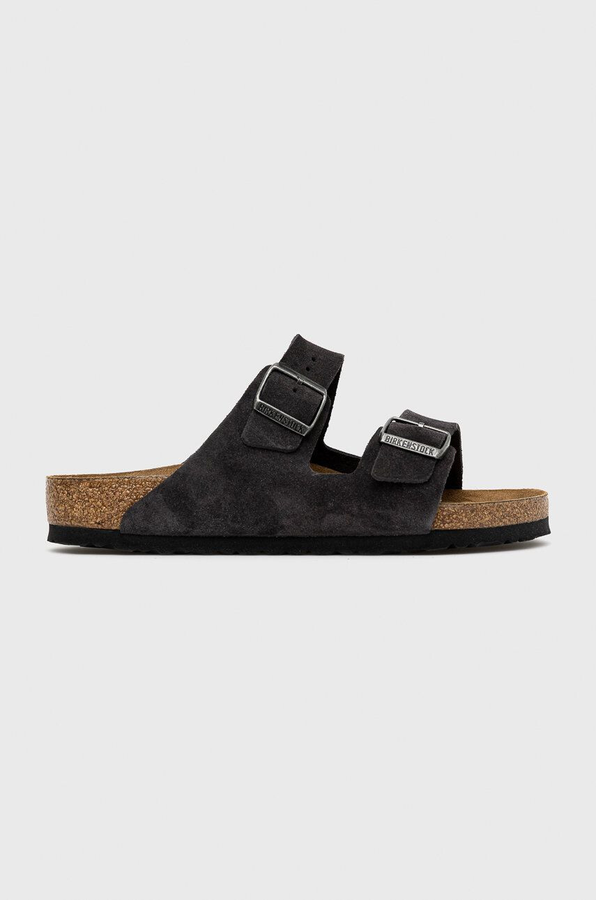 Birkenstock papuci din piele Arizona Sfb barbati culoarea gri - Pled.ro