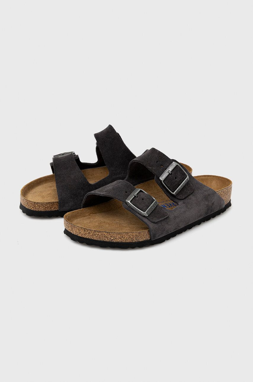 Birkenstock papuci din piele Arizona Sfb barbati culoarea gri - Pled.ro