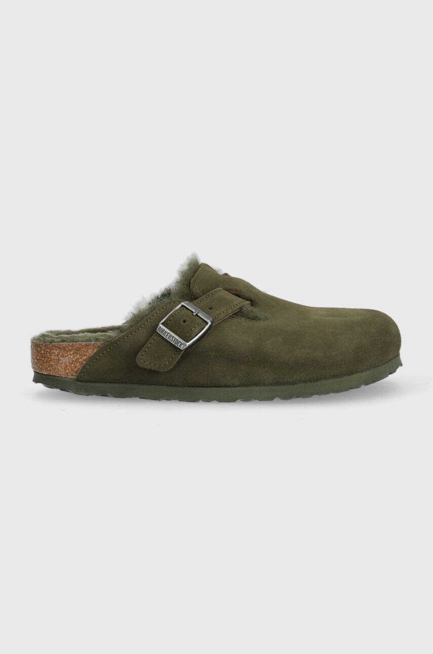 Birkenstock papuci din piele Boston femei culoarea verde 1025667 - Pled.ro